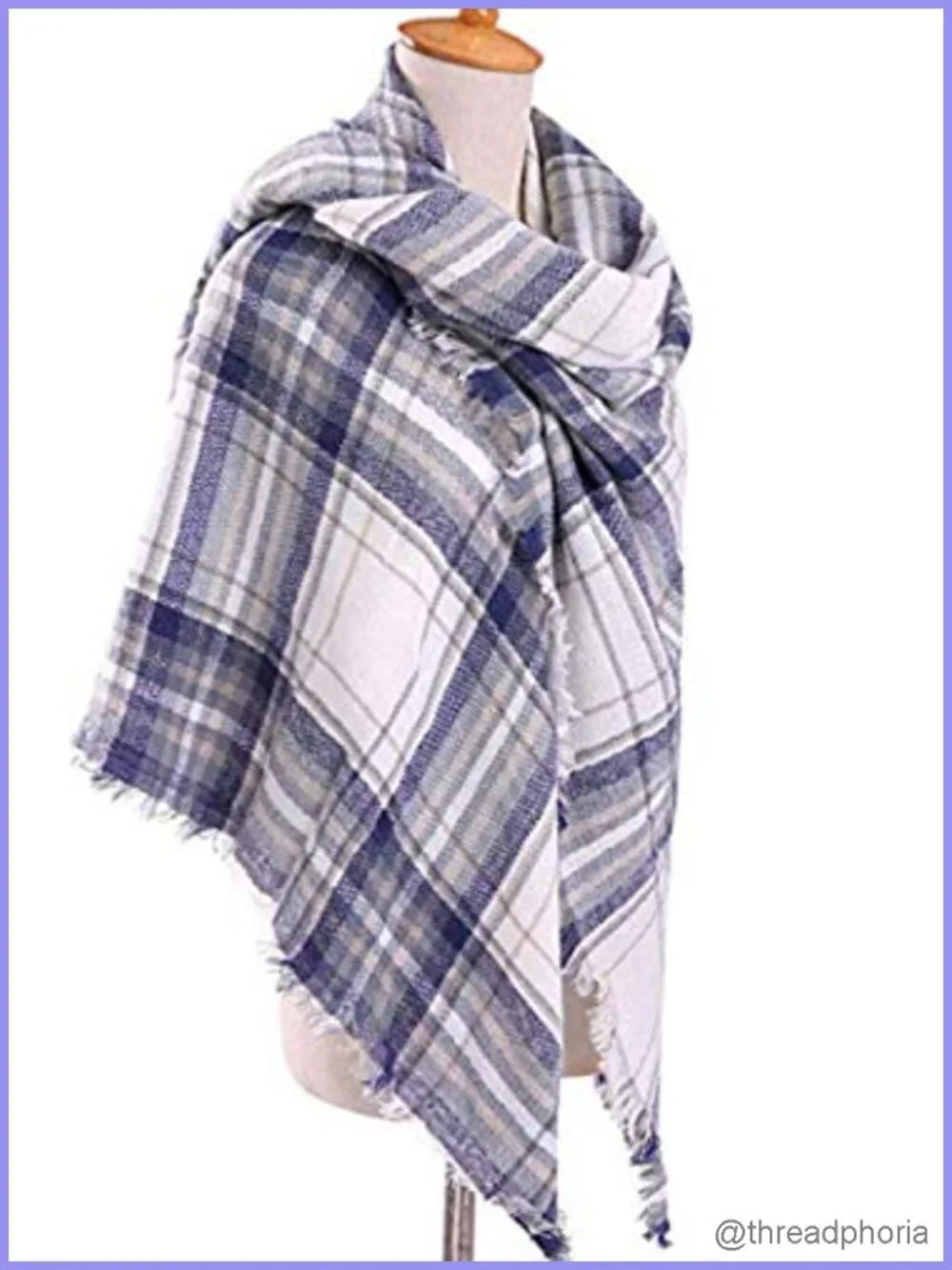 Vintage Plaid Tartan Shawl Wrap Scarf 55x55 Acrylic Cashmere-Like Warm Cape